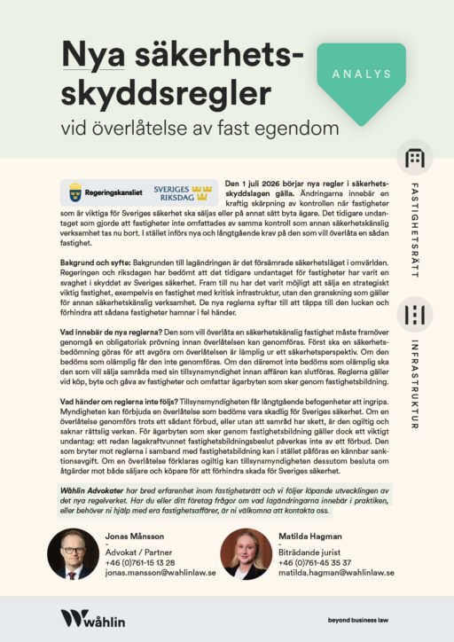 ANALYS › Nya säkerhetsskyddsregler vid överlåtelse av fast egendom.