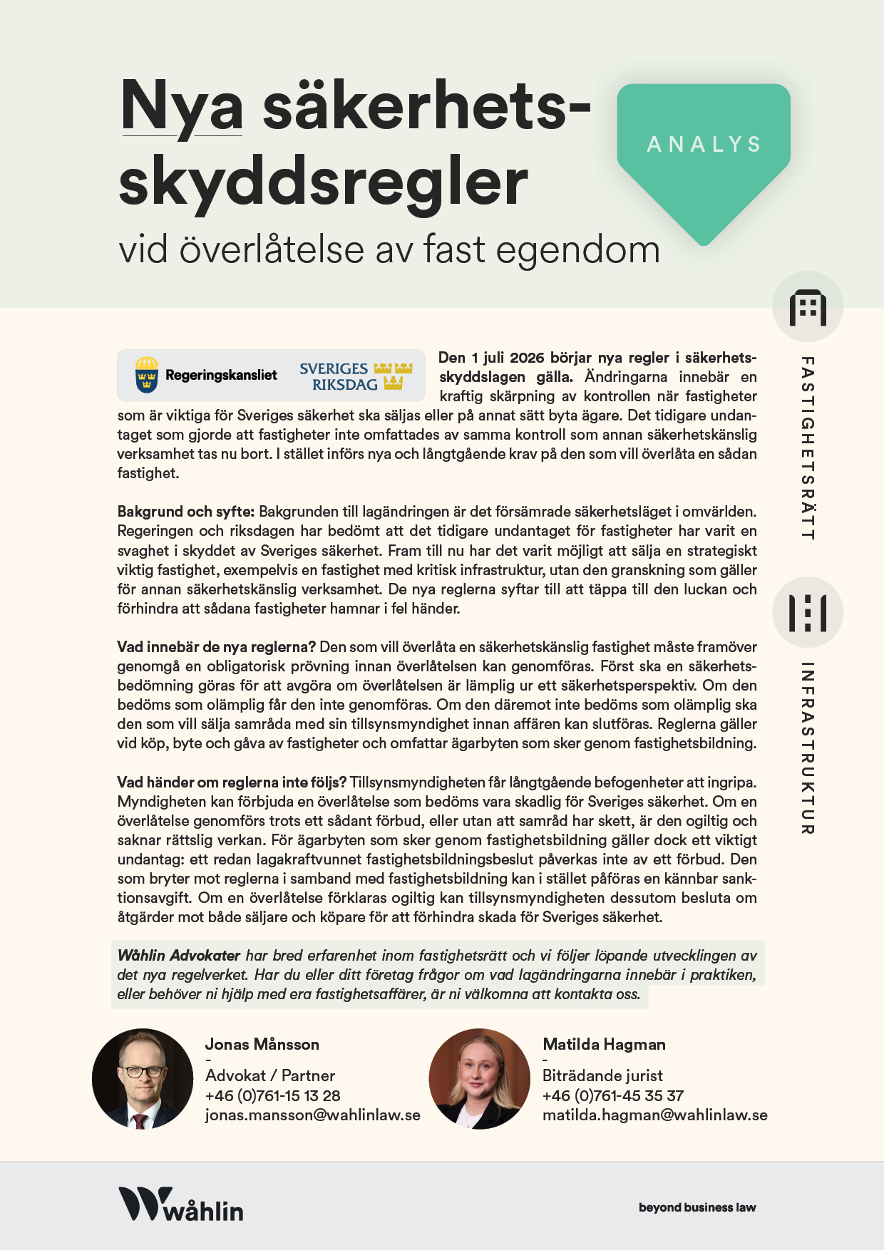 ANALYS › Nya säkerhetsskyddsregler vid överlåtelse av fast egendom.